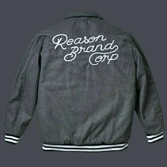 Reason Charcoal Bomber Jacket with Embroidered Designs $159 - Picture 2 of 6
